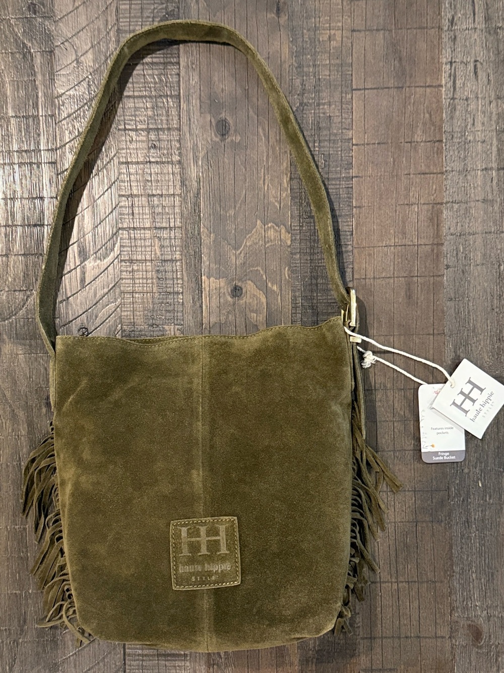 Haute Hippie Suede Fringe Olive Green Bucket Shoulder Bag Purse NWT - Picture 10 of 16